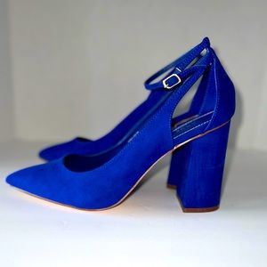 Rouge blue suede platform heels